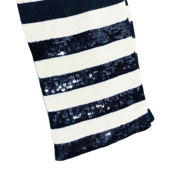 Cream and Black Stripe Knit Sequin Trim Scarf - Picture 3 of 3